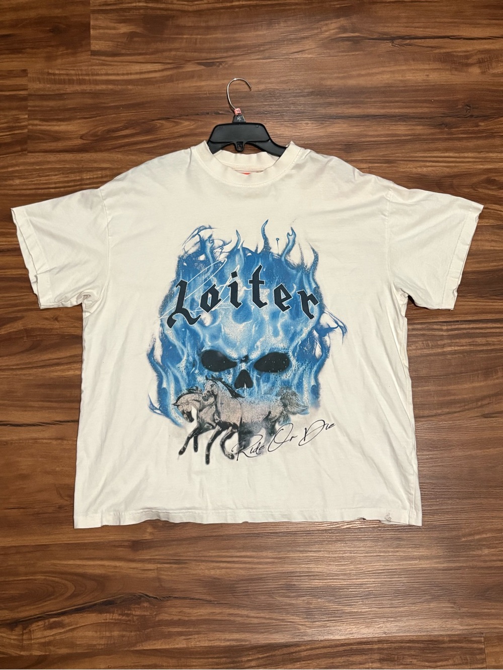 Men’s Short Sleeve Graphic Tee - White with Blue Flame Skull